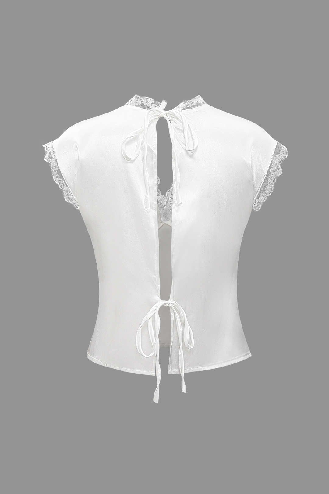 Satin V-neck Lace Trim Tie Back Top And Mini Skirt Set sold by Micas product image thumbnail 6