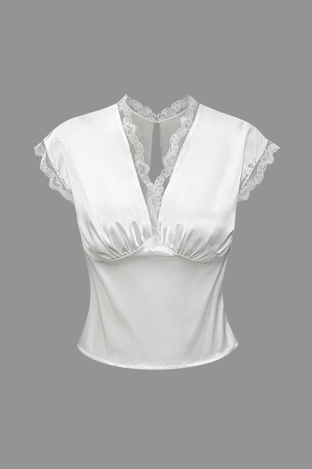 Satin V-neck Lace Trim Tie Back Top And Mini Skirt Set sold by Micas product image thumbnail 4