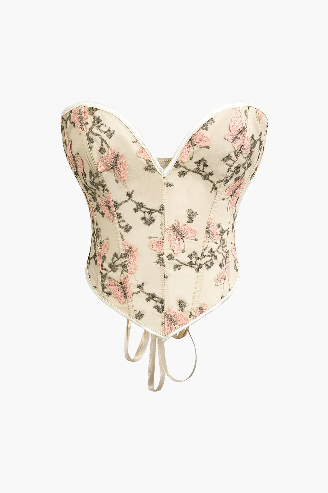 Butterfly Embroidered Braided Tie Corset Top sold by Micas