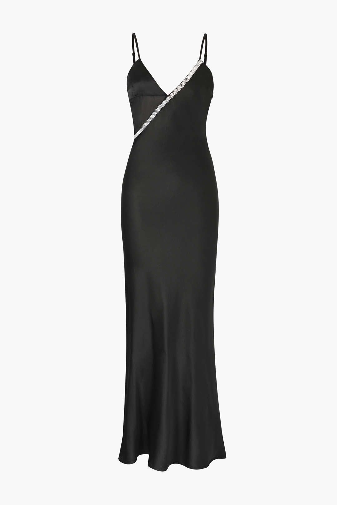 V-neck Rhinestone Detail Satin Maxi Dress sold by Micas