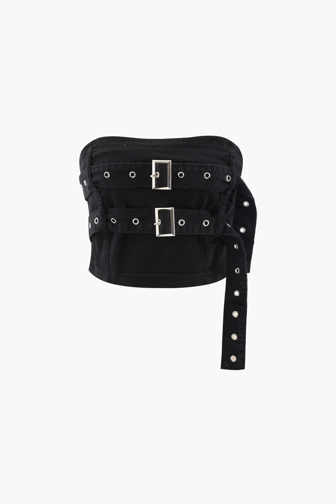 Double-buckle Denim Strapless Top sold by Micas