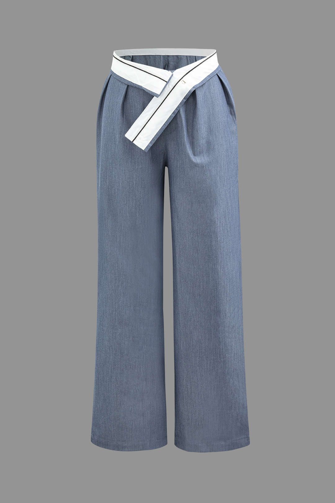 Low Rise Contrast Waistband Pleated Wide Leg Pants sold by Micas