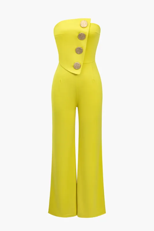 Asymmetrisk jumpsuit med solid knap made by Micas