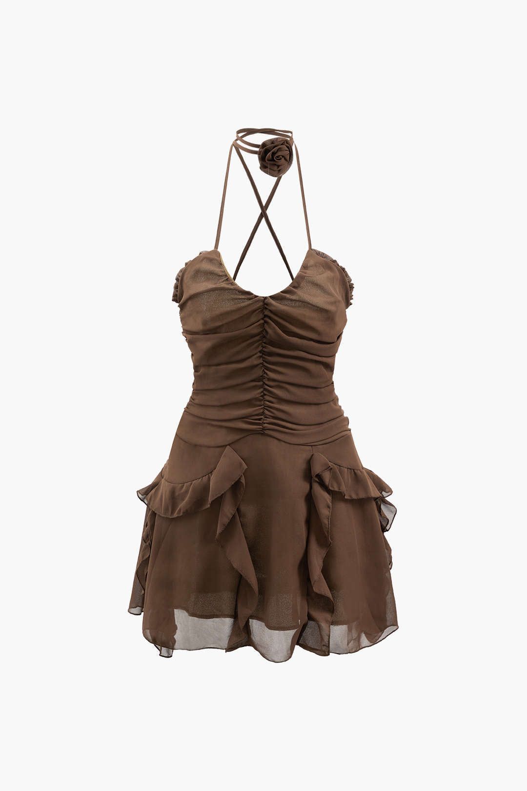Rose Ruffle Halter Mini Dress sold by Micas