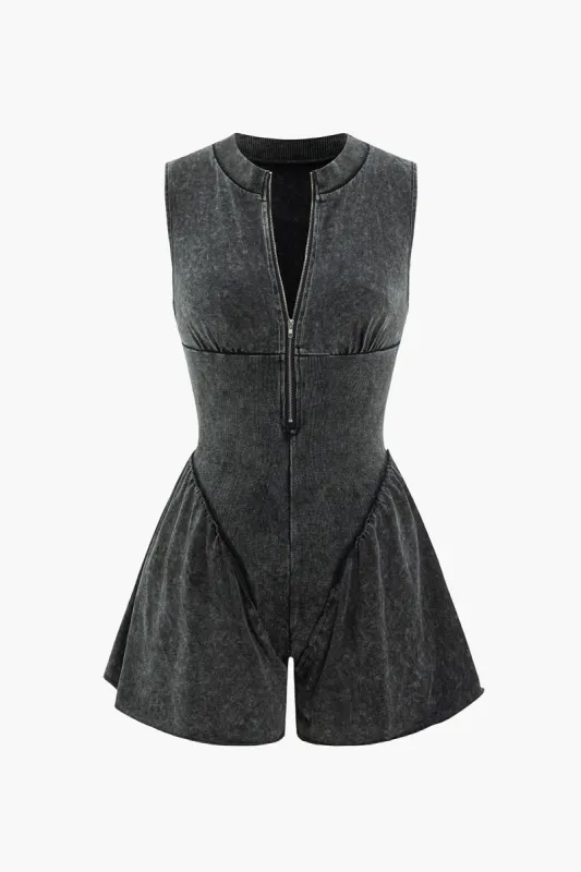 Solid Washed Zipper Bodysuit sold by Micas