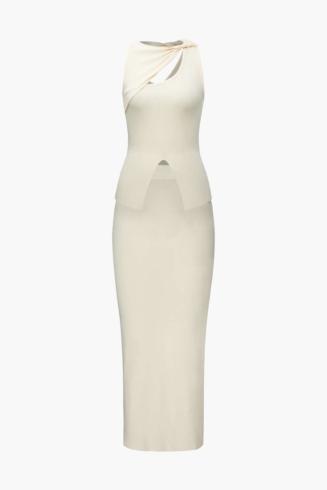 Asymmetrical Twist Tank Top And Cut Out Skirt Set sold by Micas