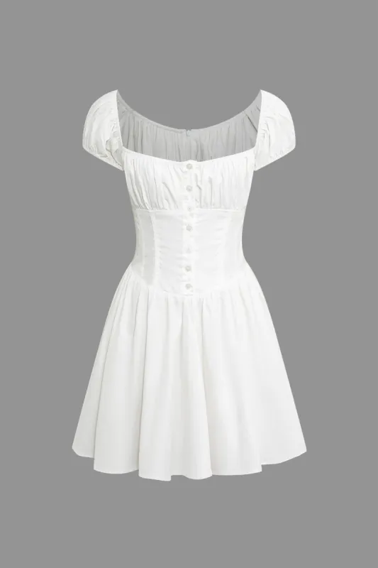 Button Front Ruched Square Neck Mini Dress sold by Micas