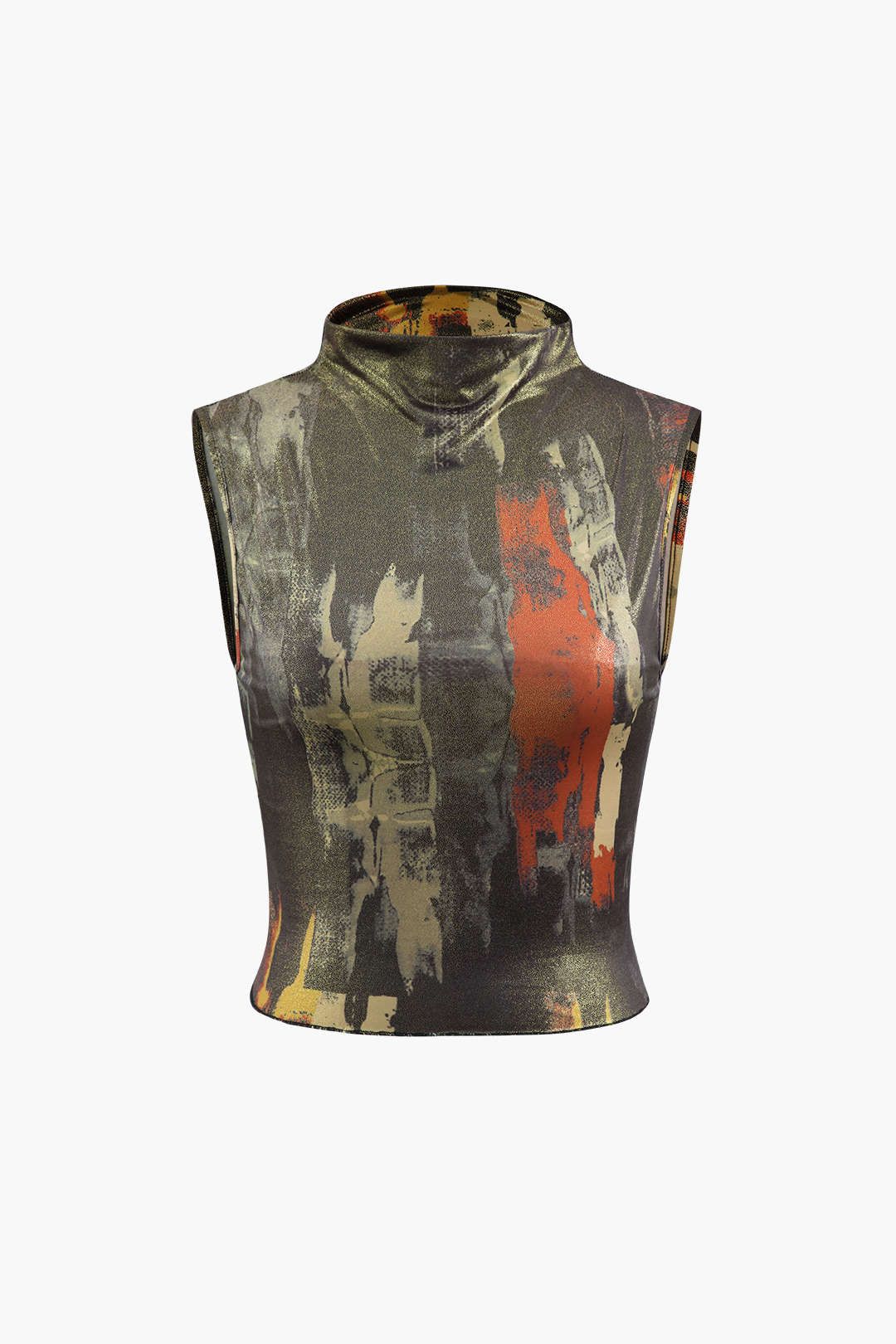 Abstract Print Mock Neck Tank Top sold by Micas