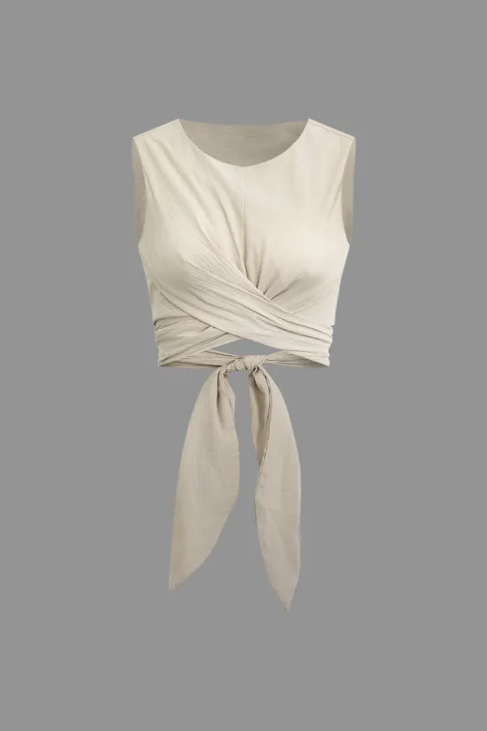 Wrap Tie Sleeveless Crop Blouse sold by Micas
