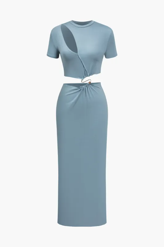 Solid Beaded Cut Out Asymmetrisk Midi-kjole sold by Micas