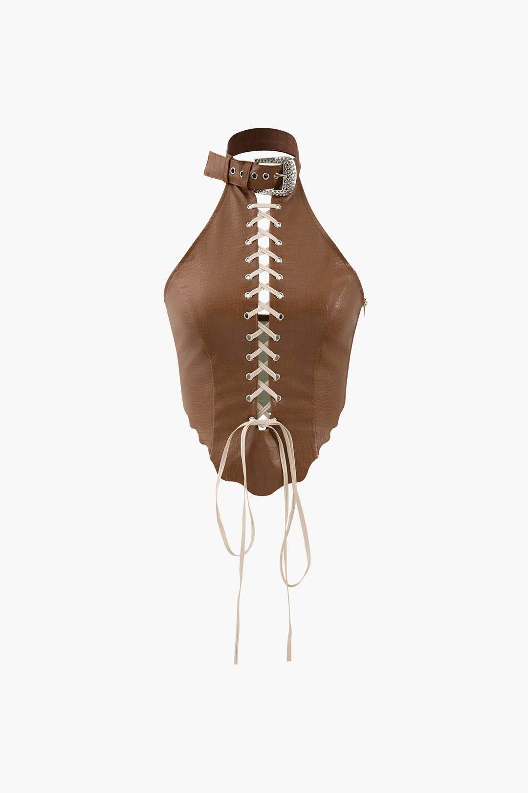 Faux Leather Halter Lace-up Cami Top sold by Micas