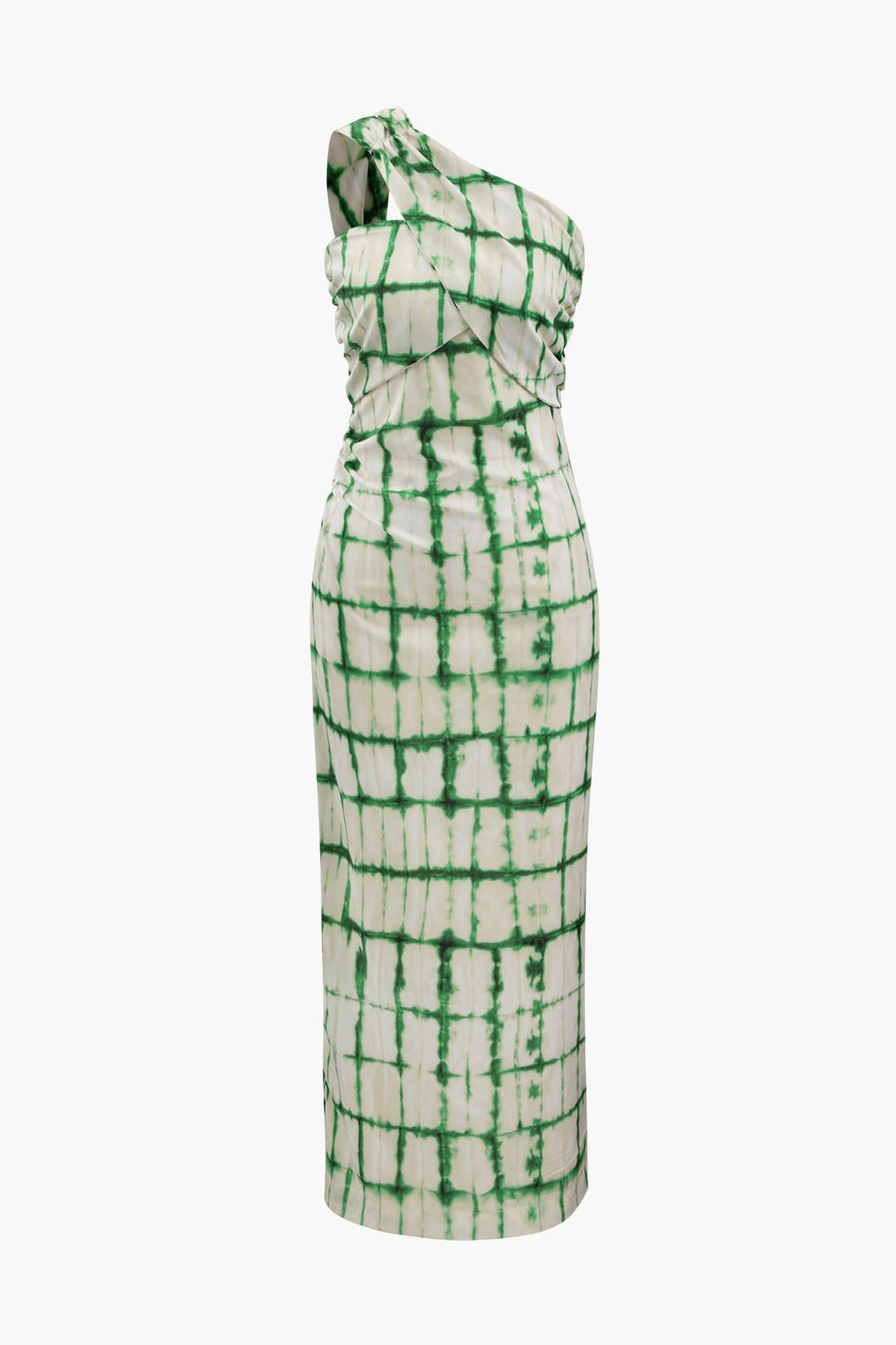 Checkered Asymmetric Satin Midi Dress sold by Micas