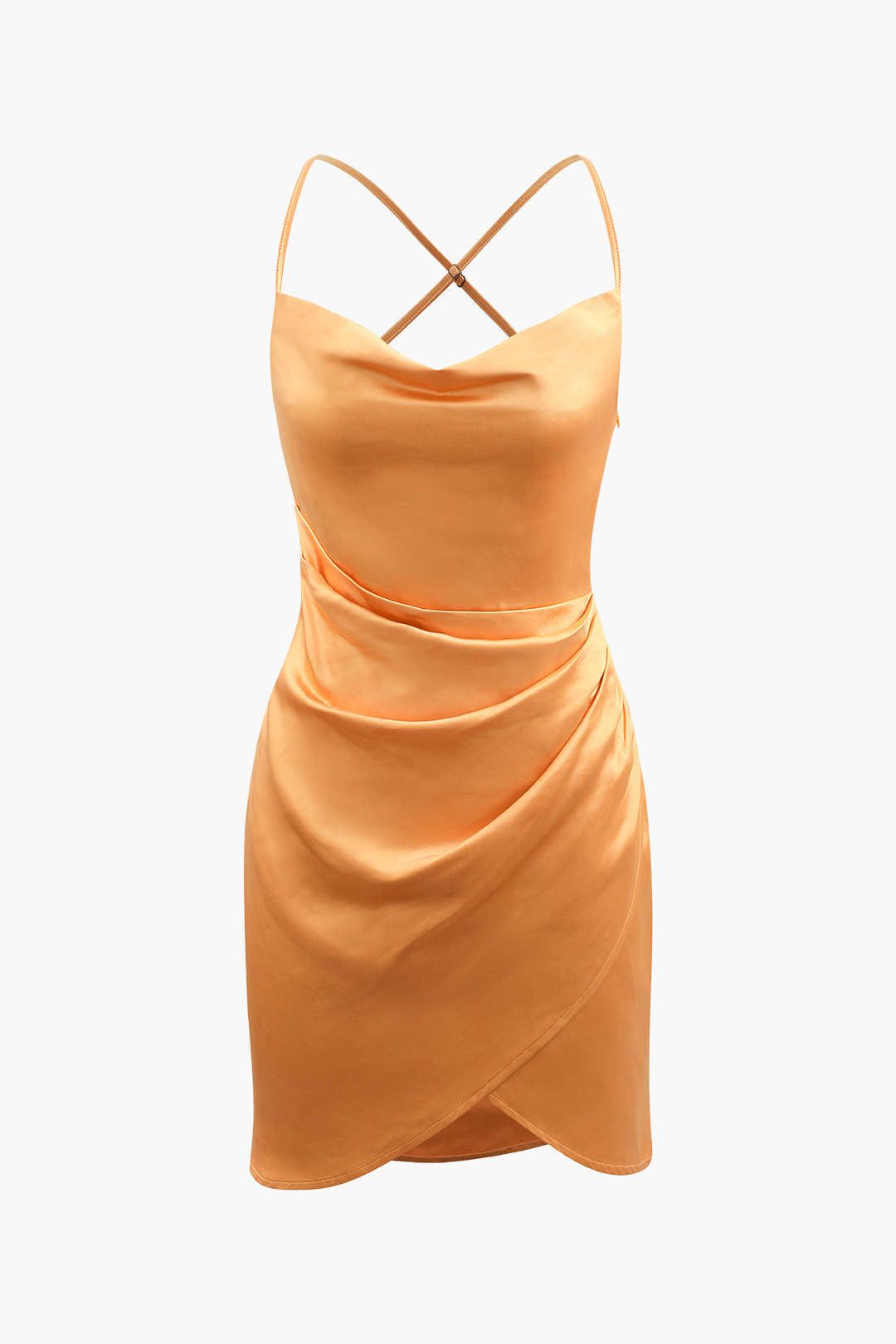 Cowl Neck Cross Back Satin Wrap Mini Dress sold by Micas