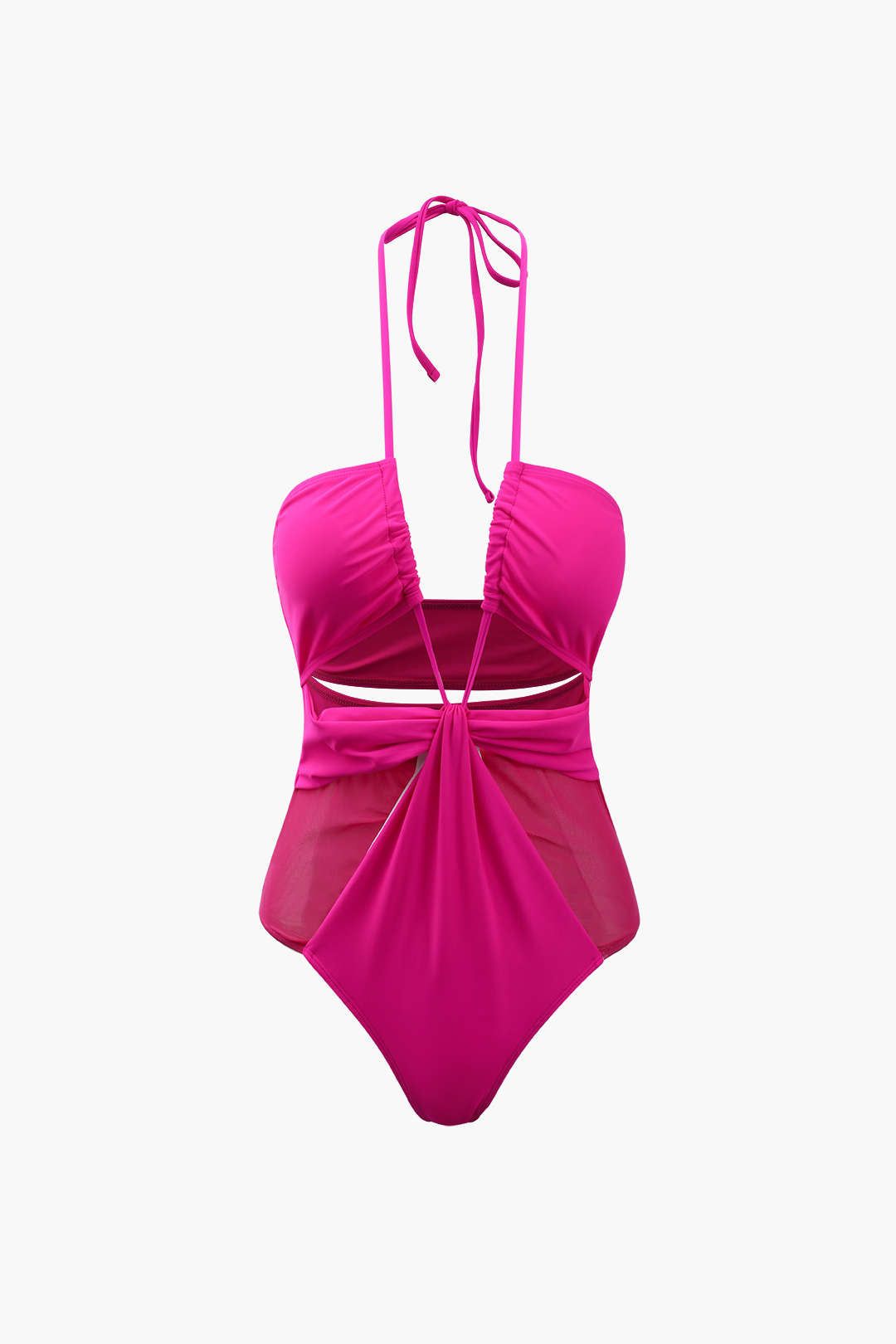 Halter Neck Cut Out Mesh Panel Swimsuit sold by Micas