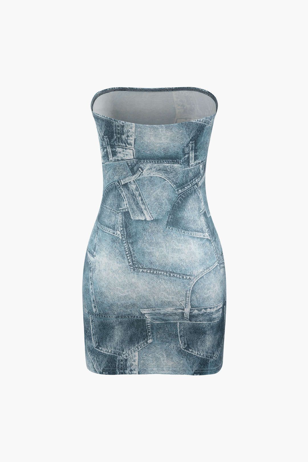 Denim Print Strapless Bodycon Mini Dress sold by Micas product image thumbnail 2