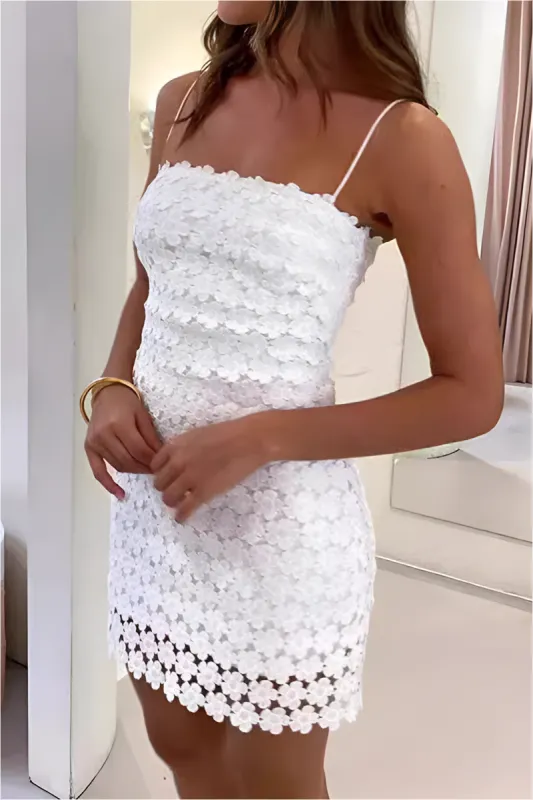 Floral Lace Spaghetti Strap Mini Dress sold by Micas