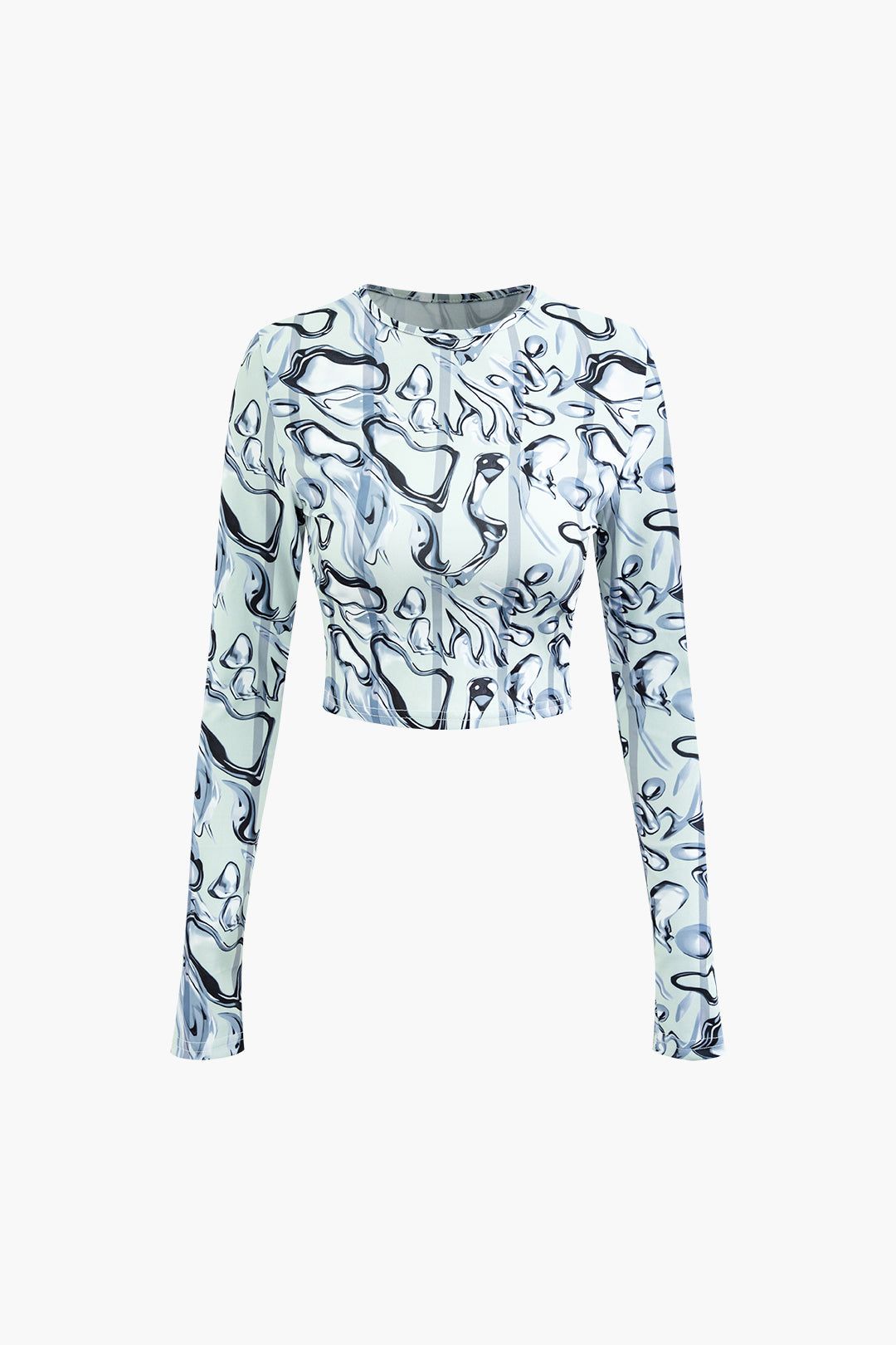 Printed Crew Neck Long Sleeve Crop Top sold by Micas