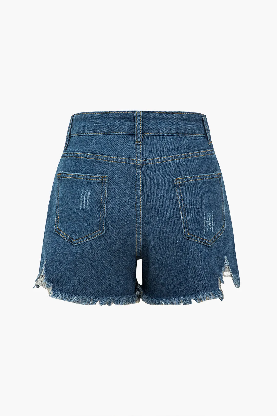 High Waist Fringe Pocket Ripped Denim Shorts sold by Micas product image thumbnail 2