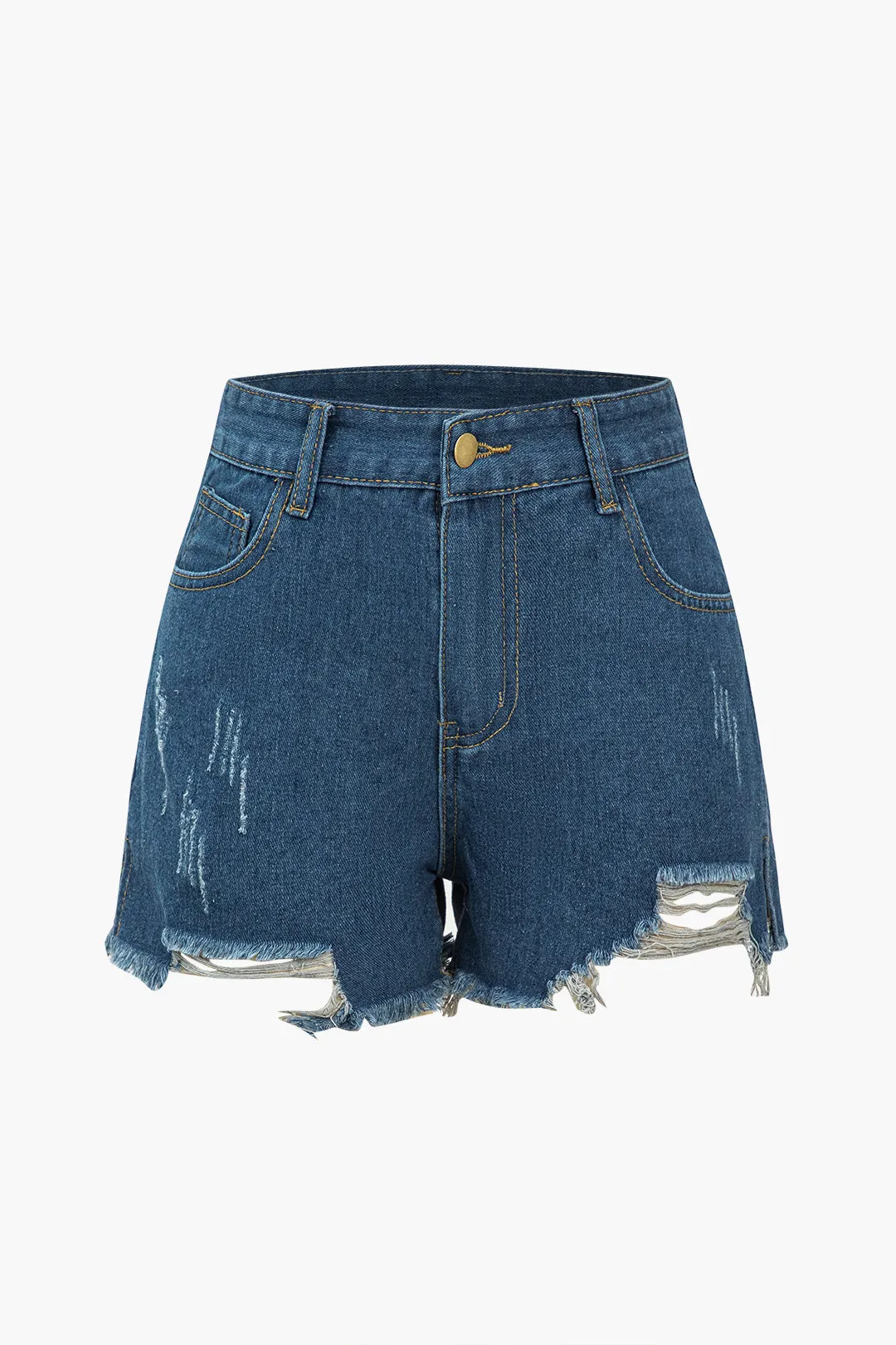 High Waist Fringe Pocket Ripped Denim Shorts sold by Micas