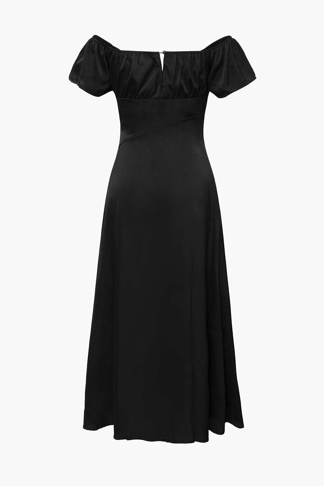 Off-Shoulder Satin Ruched Bust Slit Maxi Dress sold by Micas product image thumbnail 2
