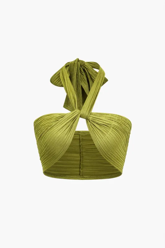 Solid plisseret Halter Cami Top sold by Micas