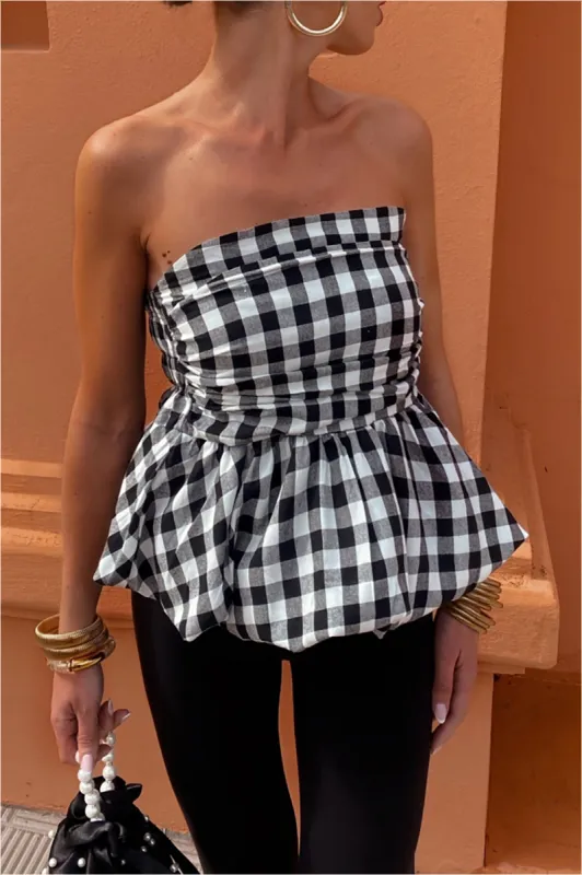 Plaidtryk Ruched Peplum Tube Top sold by Micas