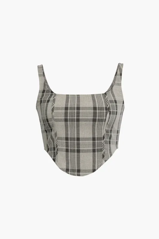 Checked Print Square Neck Cropped Top sold by Micas