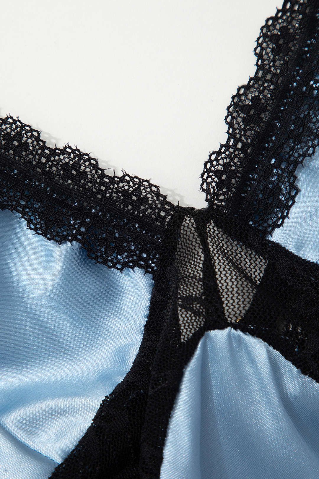 V-neck Cross Back Lace Paneled Satin Mini Dress sold by Micas product image thumbnail 3