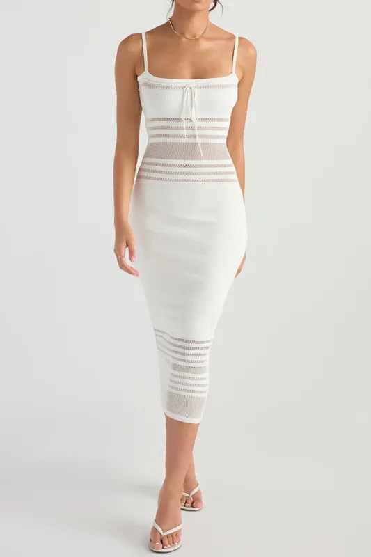 Solid Hollow Out Slip Midi Dress sold by Micas