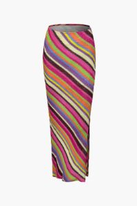 Rainbow Stripe Knit V-Hem Cami And Slit Skirt Set sold by Micas