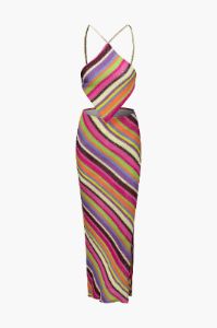 Rainbow Stripe Knit V-Hem Cami And Slit Skirt Set sold by Micas