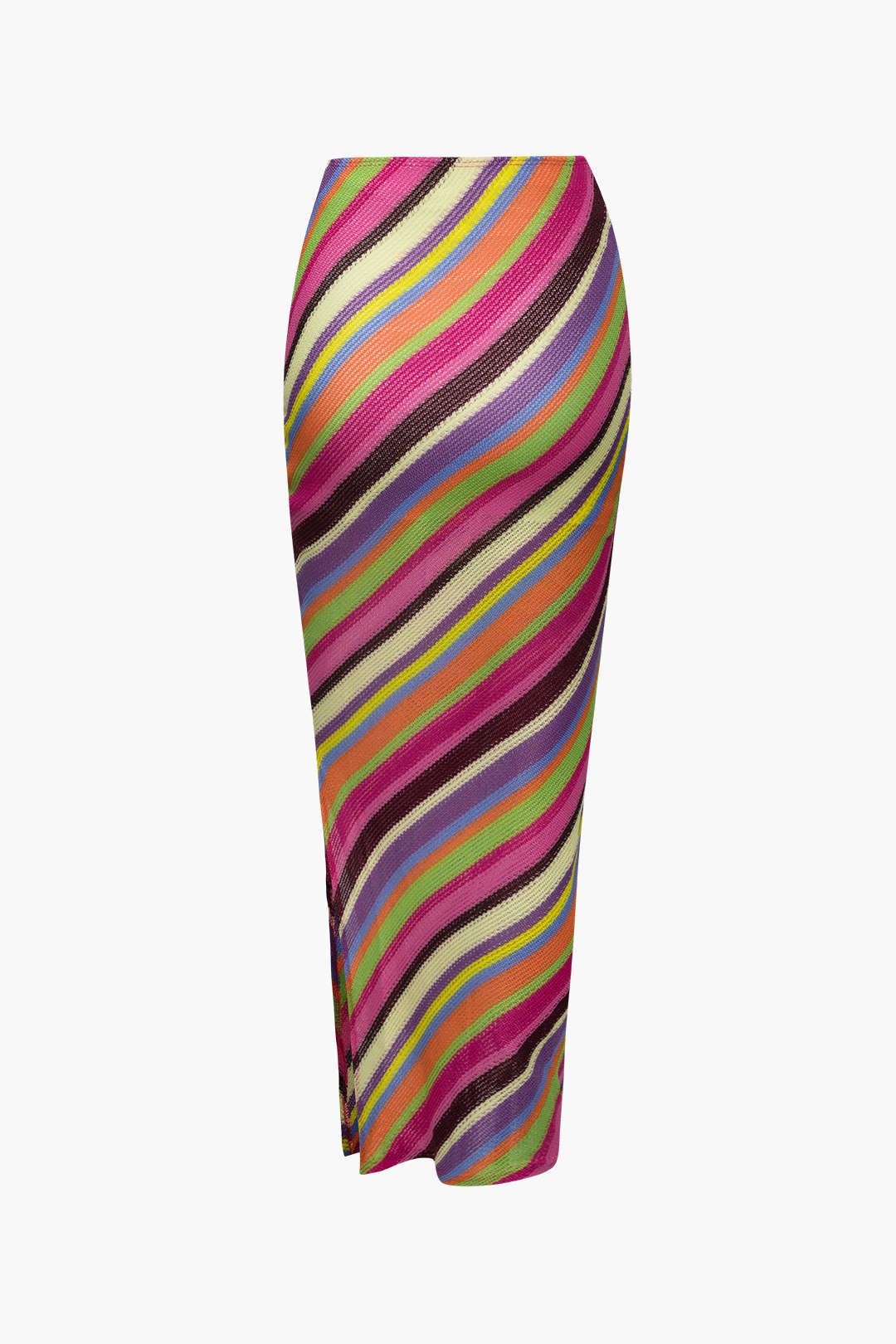 Rainbow Stripe Knit V-Hem Cami And Slit Skirt Set sold by Micas product image thumbnail 5