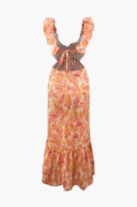 Floral Print V-neck Ruffle Tie Back Maxi Dress sold by Micas
