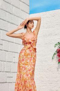 Floral Print V-neck Ruffle Tie Back Maxi Dress sold by Micas