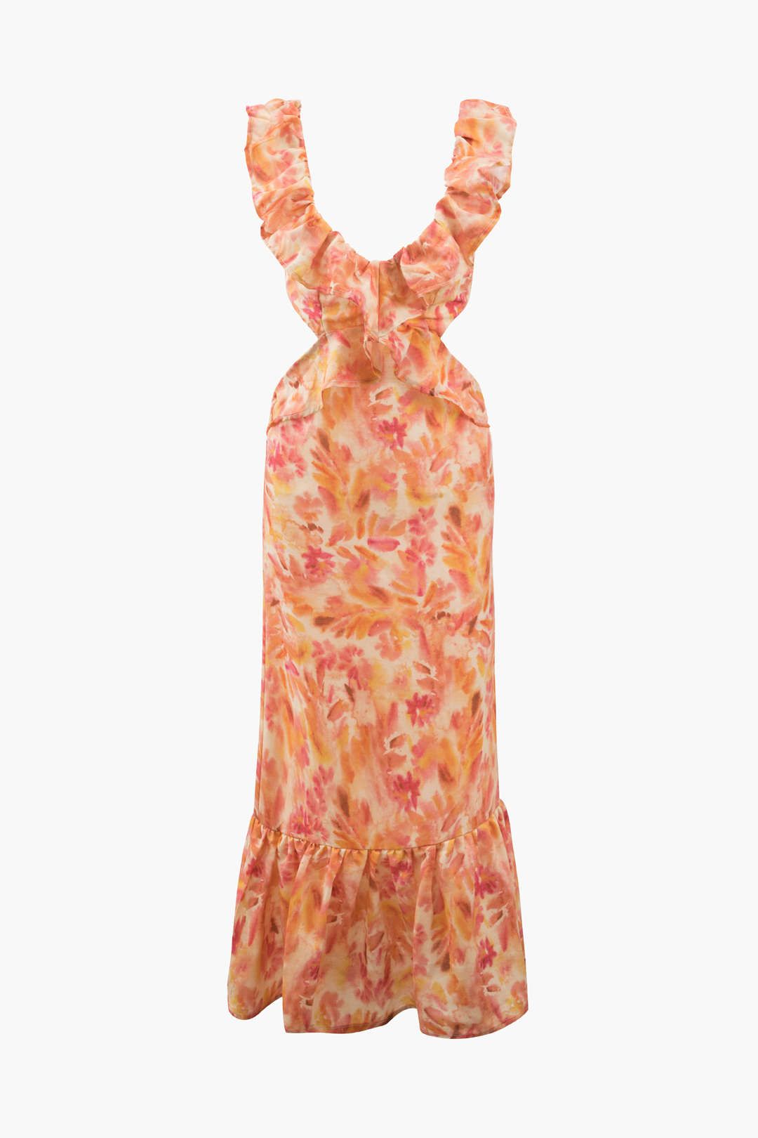 Floral Print V-neck Ruffle Tie Back Maxi Dress sold by Micas