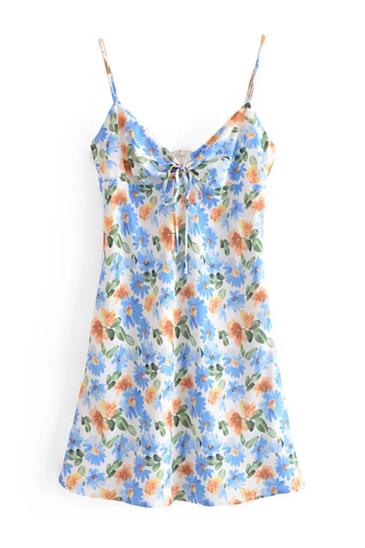 Floral Print Tie Up Slip Mini Dress sold by Micas