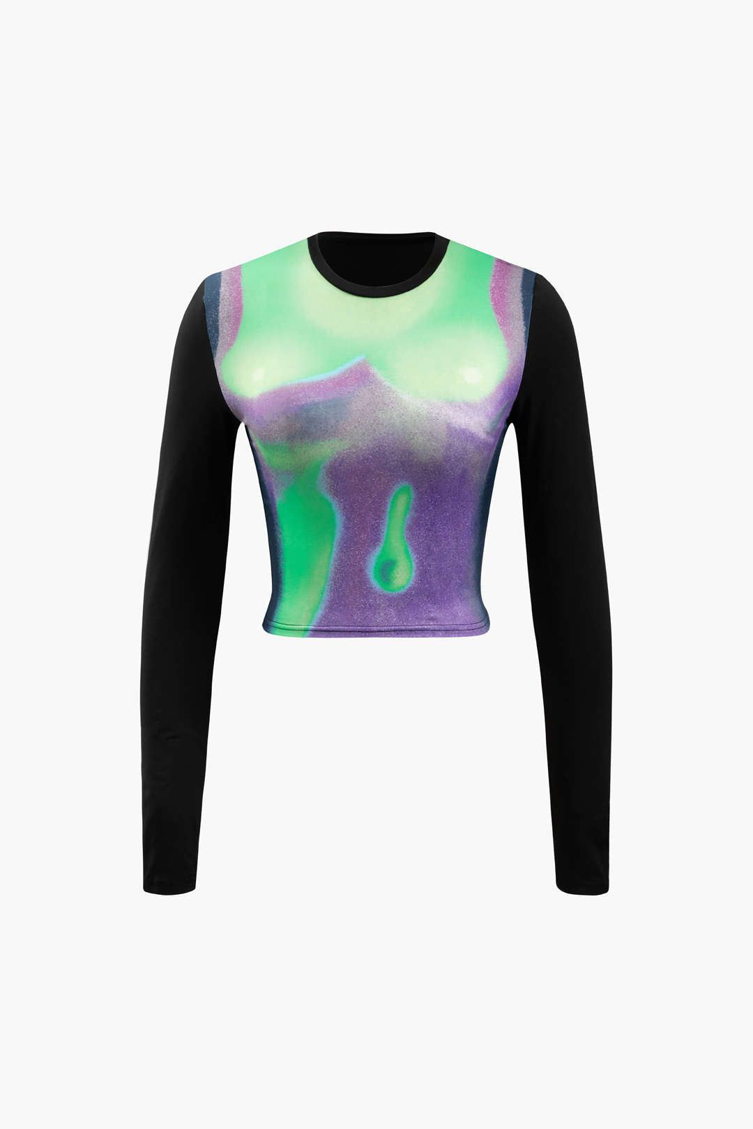 Printed Long Sleeve Crop Top sold by Micas