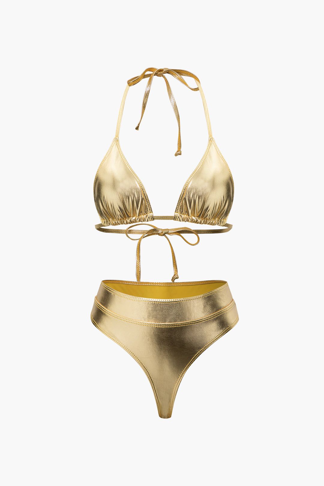 Metallic Halter Tie Bikini Set sold by Micas