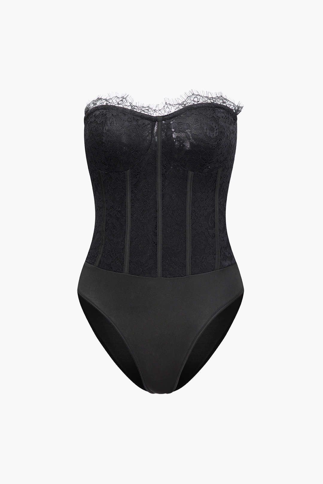 Lace Trim Strapless Romper sold by Micas