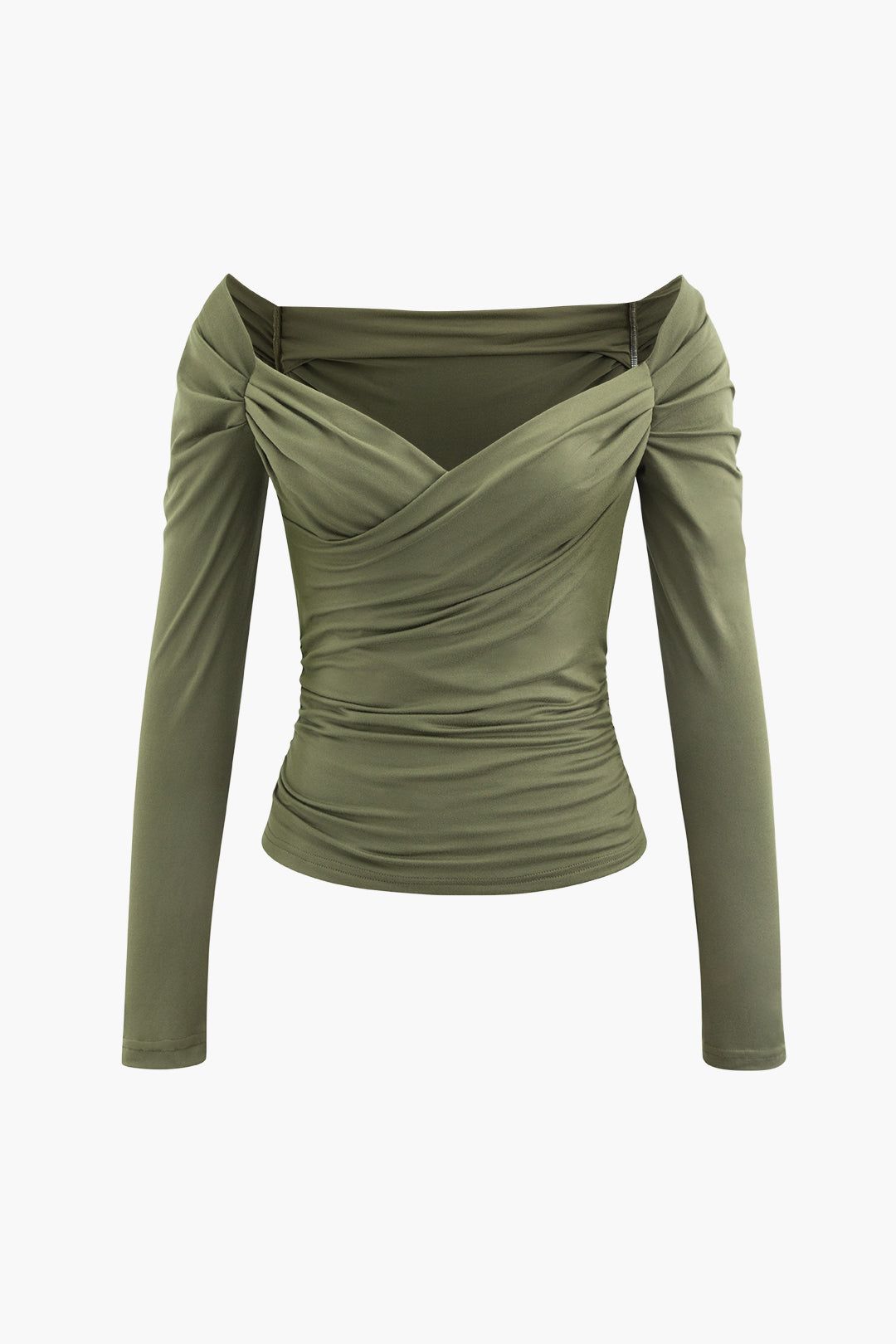 Sweetheart Neckline Ruched Long Sleeve Top sold by Micas