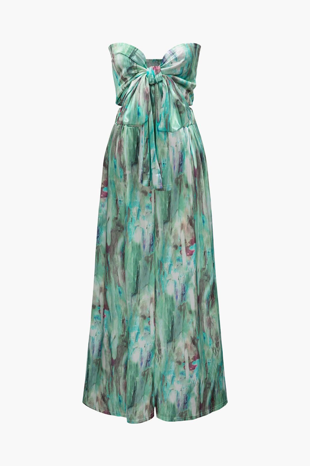 Oil Painting Bow Smocked Tube Top And Wide Leg Pants Set sold by Micas