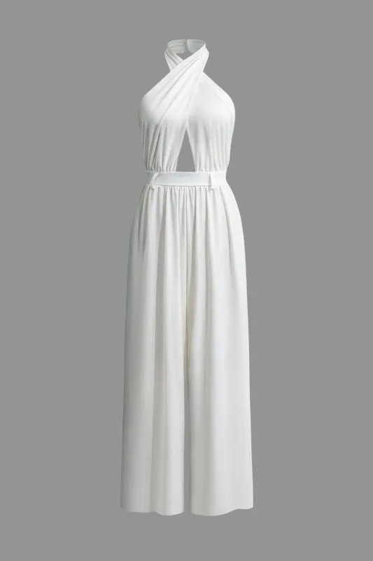 Cross Cut Out Rygløs plisseret Jumpsuit med brede ben sold by Micas