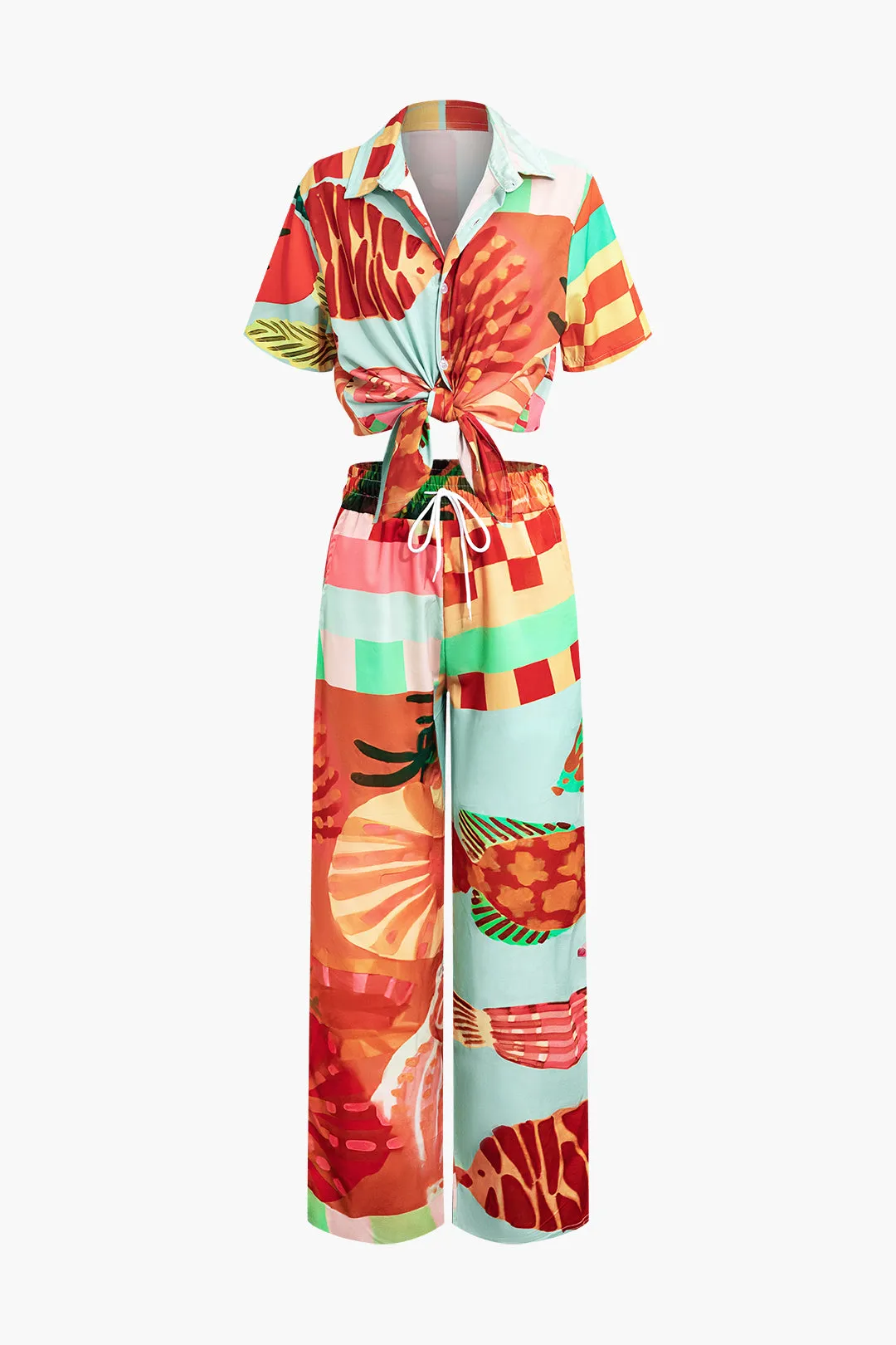 Geometrisk tryk lommeskjorte og bukser med brede ben sold by Micas