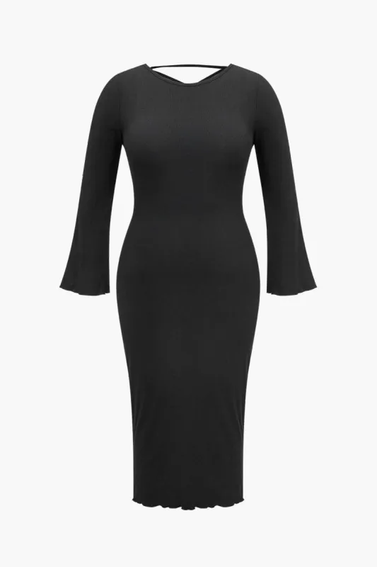 Plus Size Solid Knit Backless Tie Back Midi-kjole sold by Micas