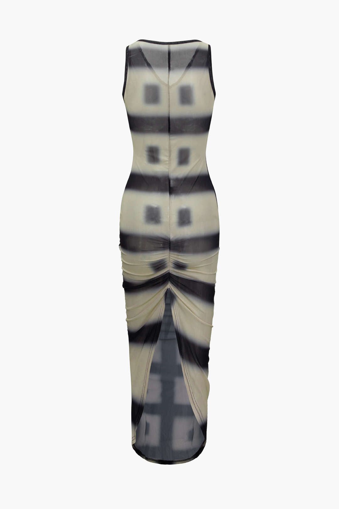 Body Print V-neck Mesh Ruched Slit Maxi Dress sold by Micas product image thumbnail 2