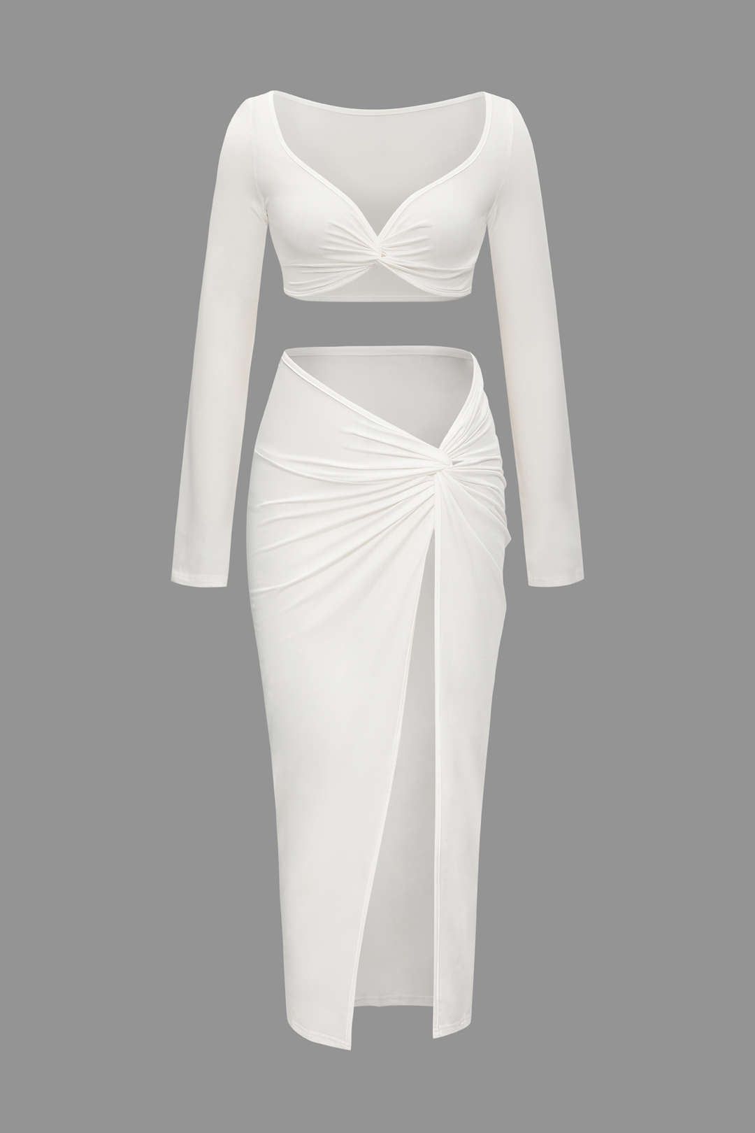 Twisted Long Sleeve Crop Top And Split Skirt Set sold by Micas