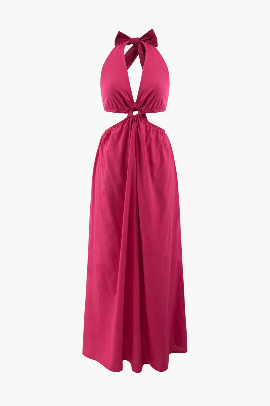 Linen-Blend Tie Back Cut Out Halter Maxi Dress sold by Micas