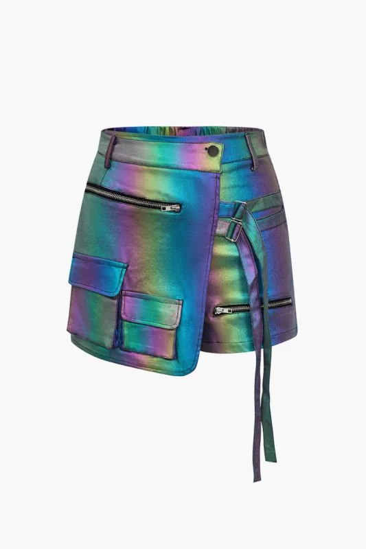 Rainbow Print Asymmetrical Pocket Shorts sold by Micas