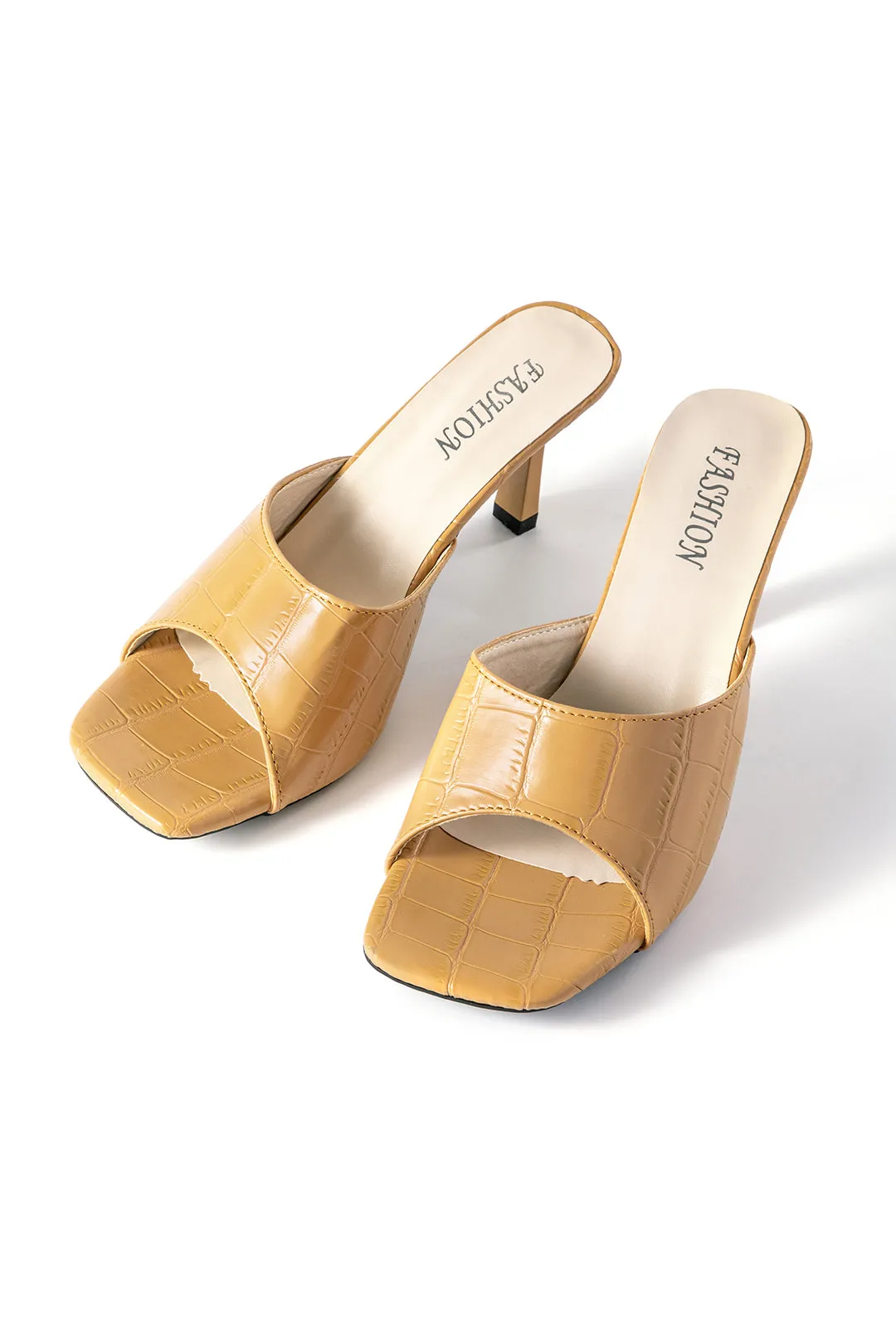 Grid Faux Leather Open Toe Square Mid Heel Shoes sold by Micas