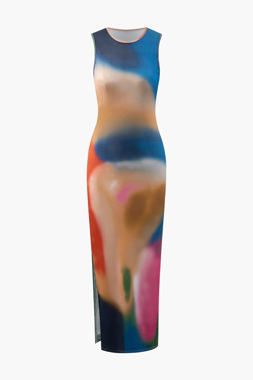 Multicolor Print Slit Sleeveless Midi Dress sold by Micas